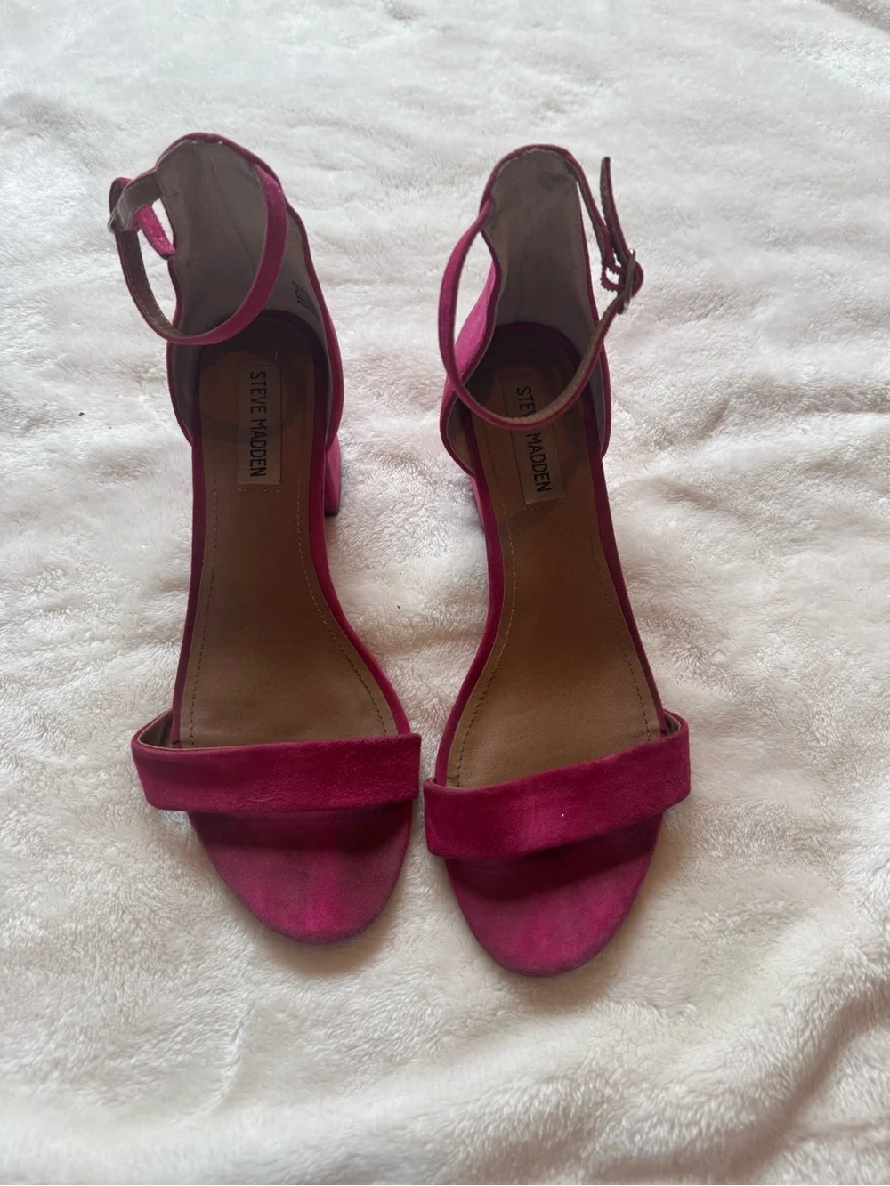 Steve Madden Fuchsia Suede Block Heel Ankle-Strap Sandals